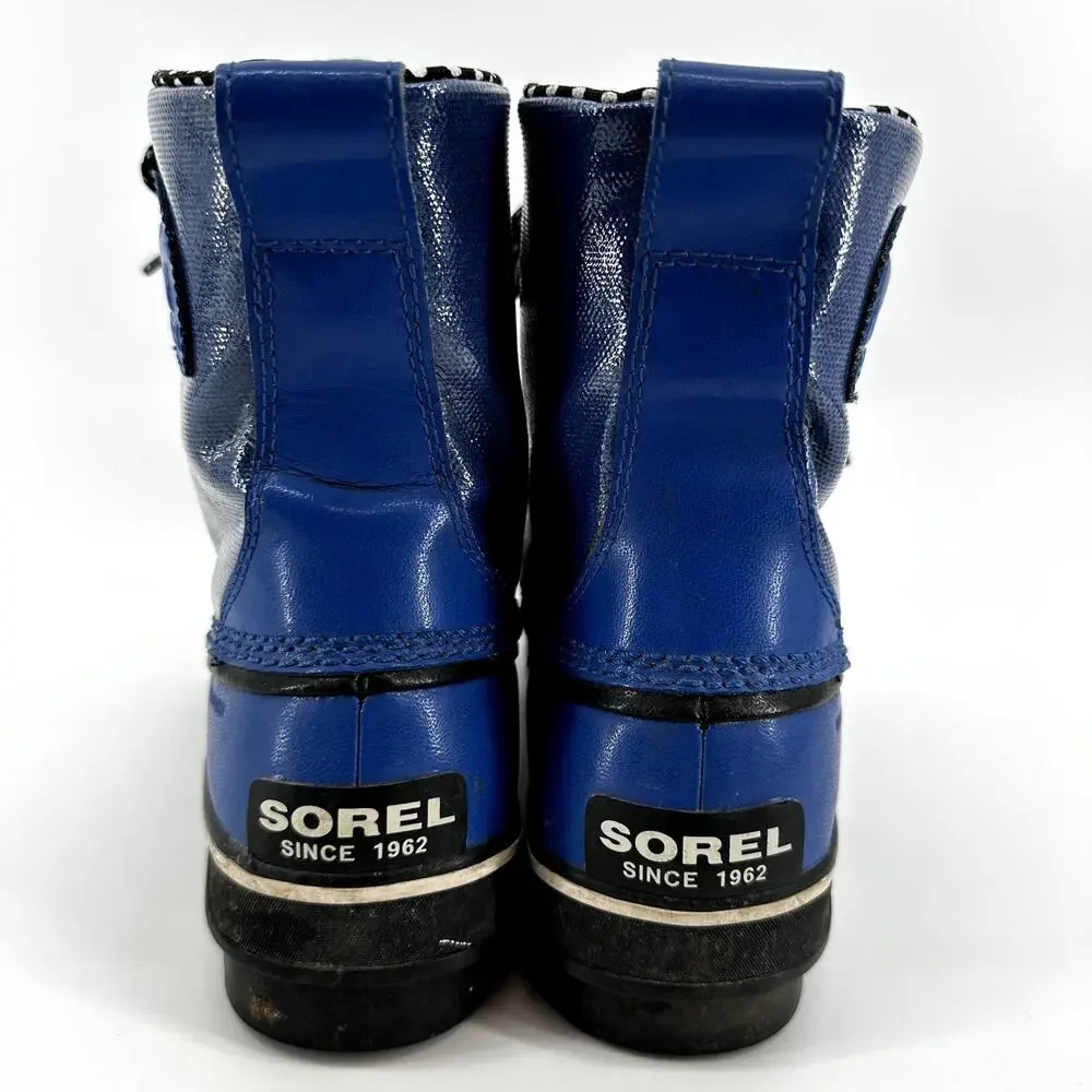 Sorel Tivoli II Snow Rain Boots Lace Up Leather Polka Dot Lined Outdoor Blue 9
